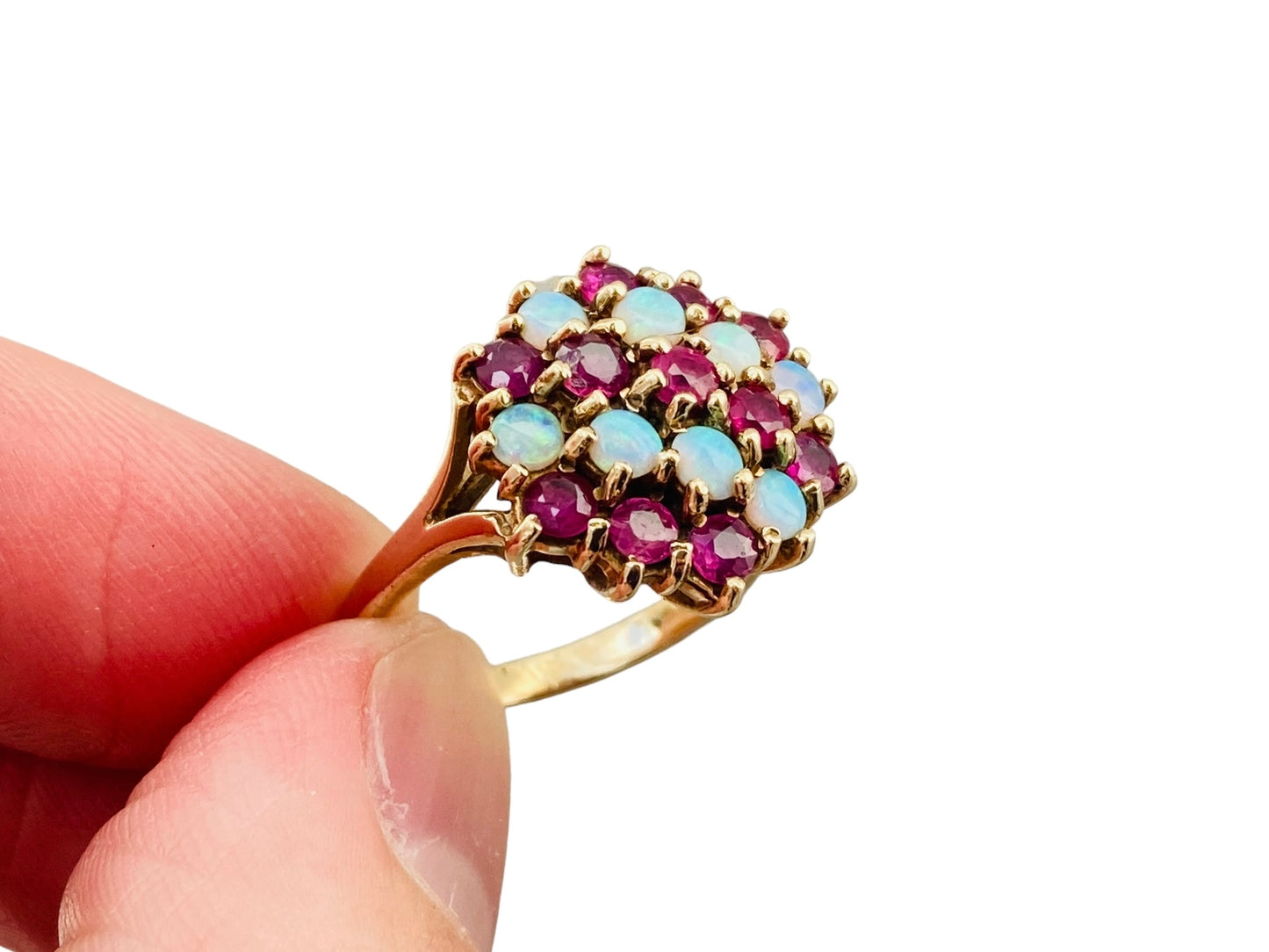 Vintage 9ct Gold Ruby & Opal Ring