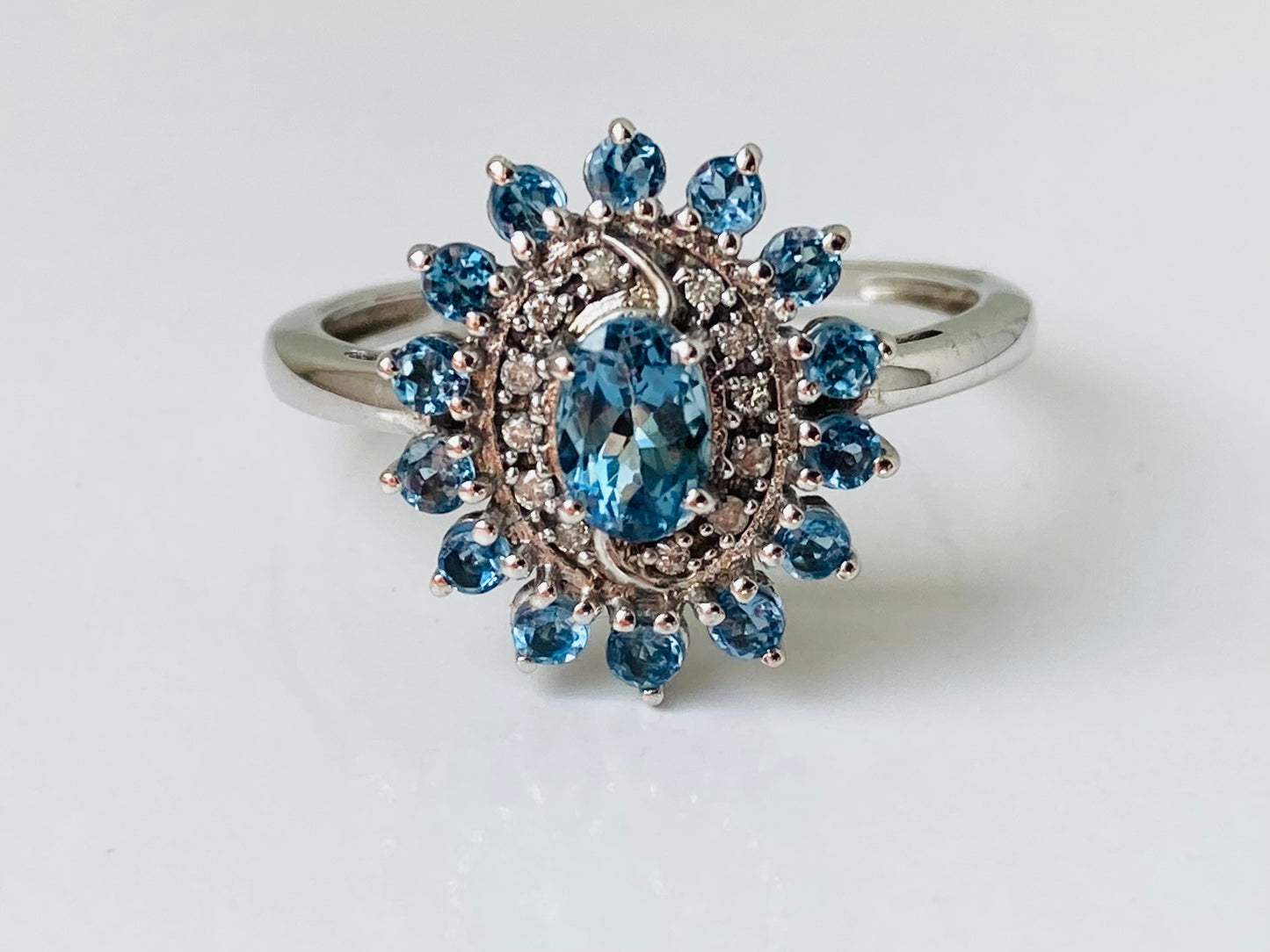 9ct Gold Blue Zircon & Diamond Ring