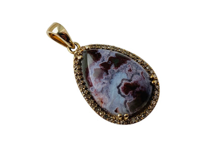 9ct Gold Agate & Diamond Pendant