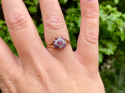 Vintage 9ct Gold Ruby & Diamond Ring