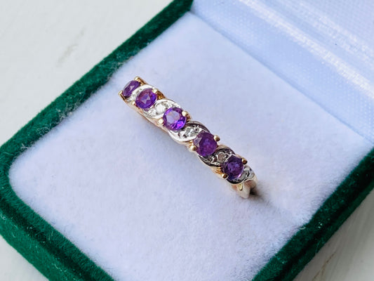 9ct Gold Amethyst & Diamond Ring