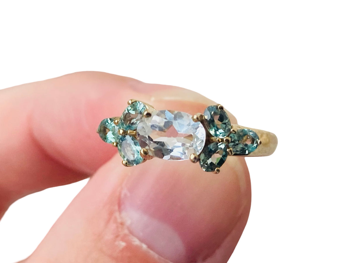 9ct Gold White & Green Sapphire Ring