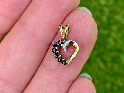 9ct Gold Sapphire & Diamond Heart Pendant