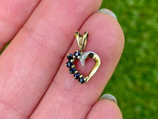 9ct Gold Sapphire & Diamond Heart Pendant