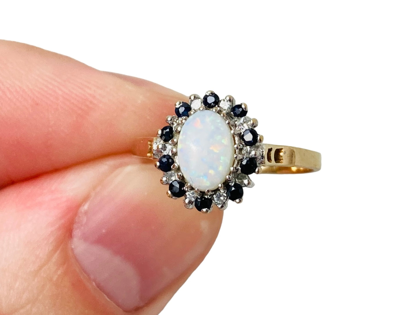 9ct Gold Opal, Sapphire & Diamond Ring