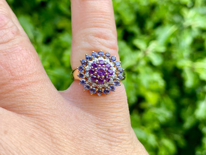 9ct Gold Amethyst, Tanzanite & Diamond Ring