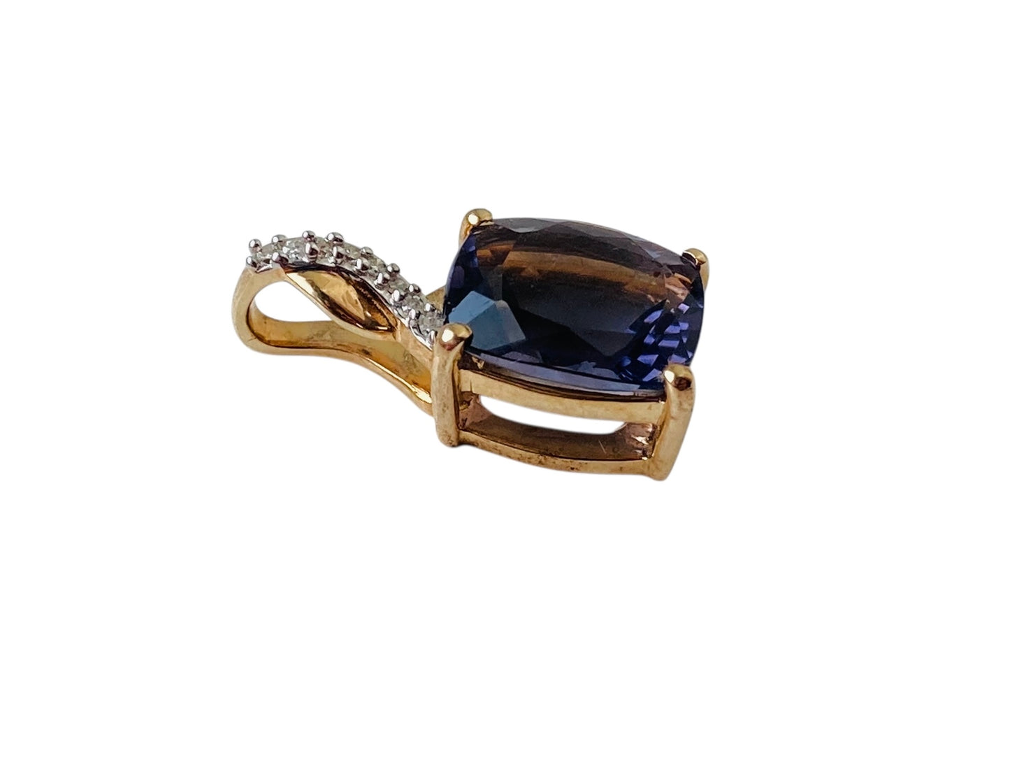 9ct Gold Iolite & Diamond Pendant