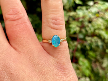 14ct Gold Blue Opal & Diamond Ring