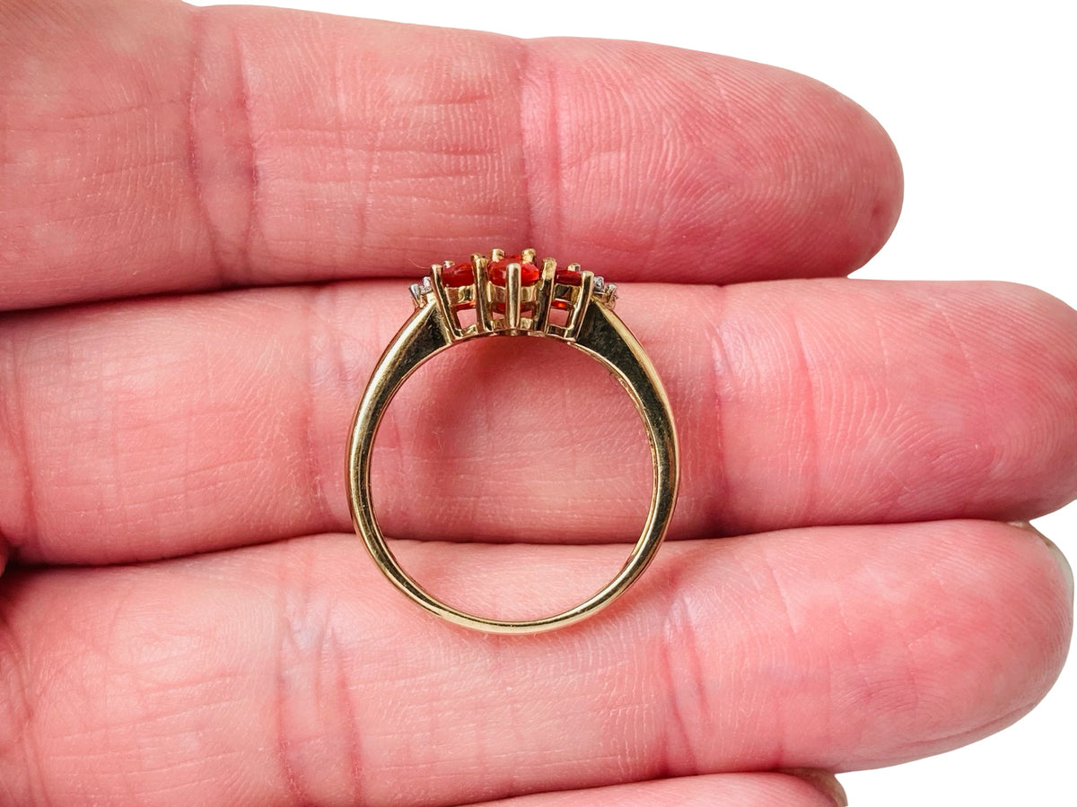 9ct Gold Fire Opal & Diamond Ring