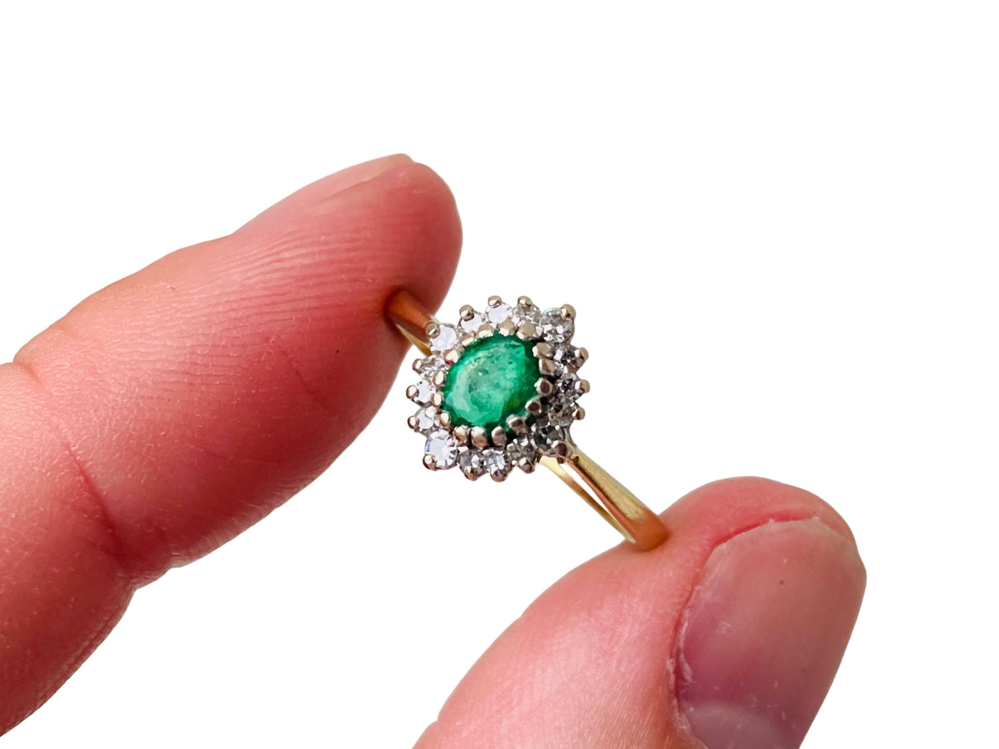 Vintage 18ct Gold Emerald & Diamond Ring