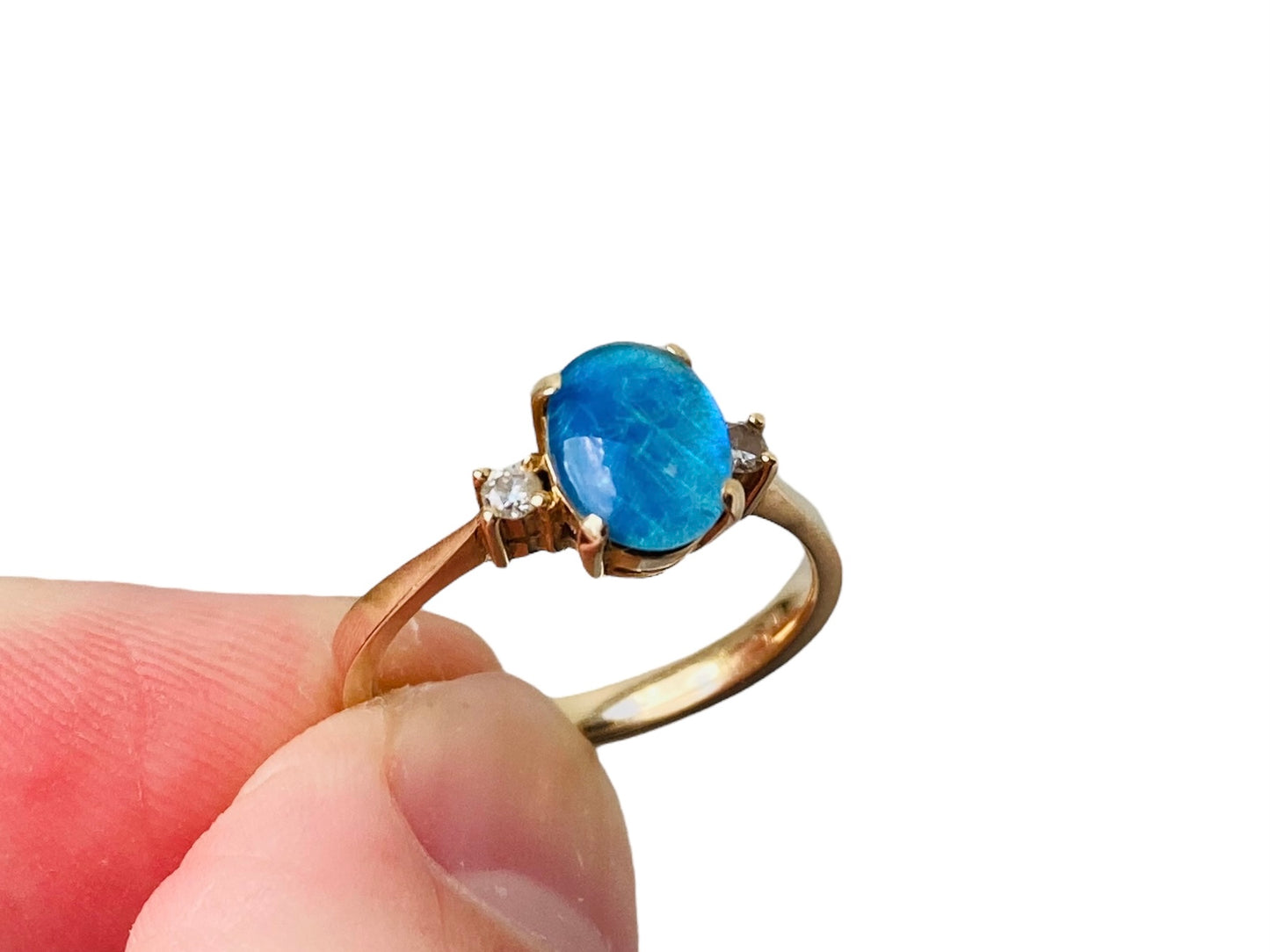 14ct Gold Blue Opal & Diamond Ring