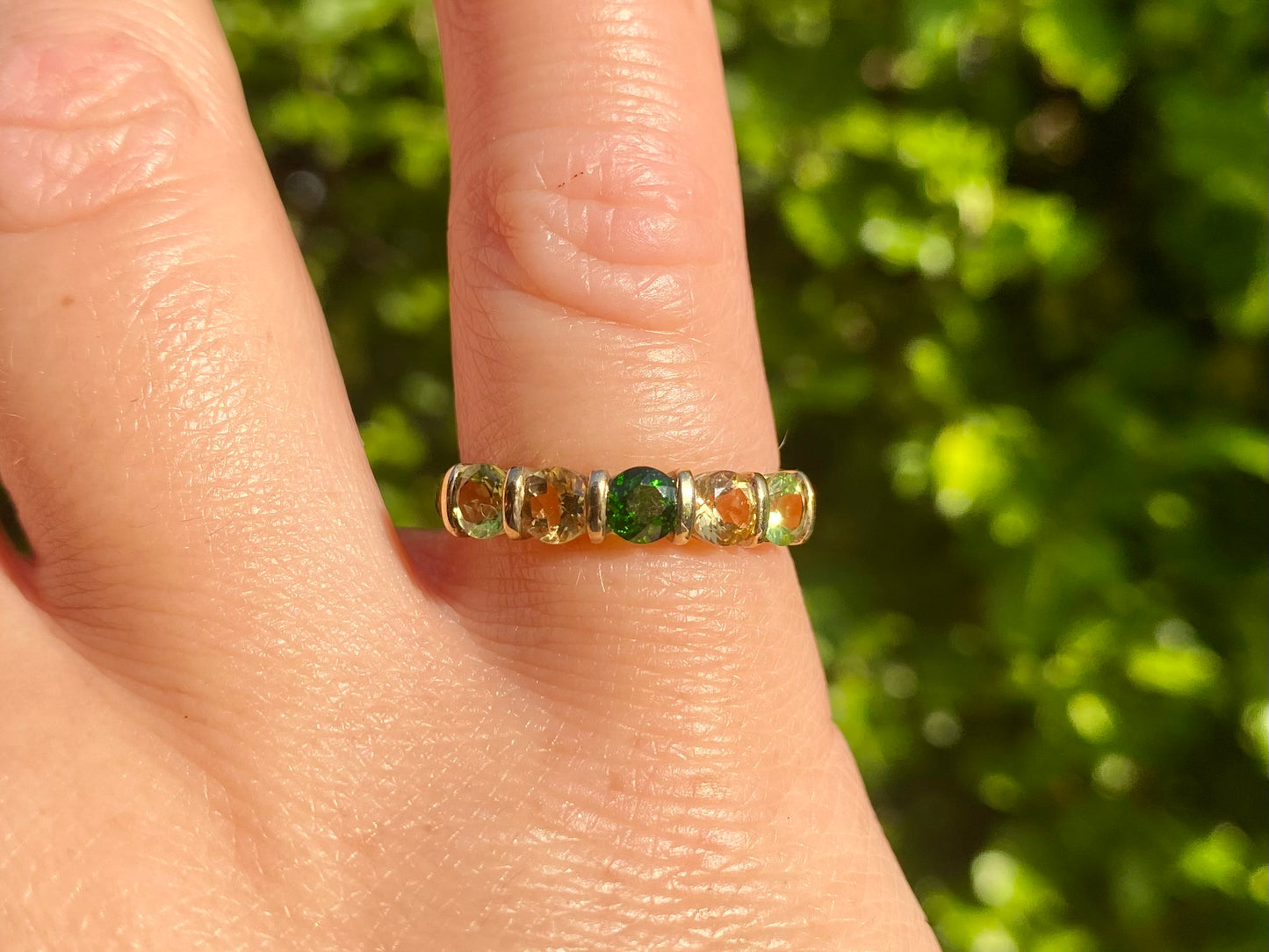9ct Gold Peridot, Citrine & Diopside Ring