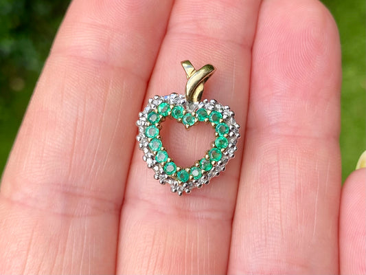 9ct Gold Emerald & Diamond Heart Pendant