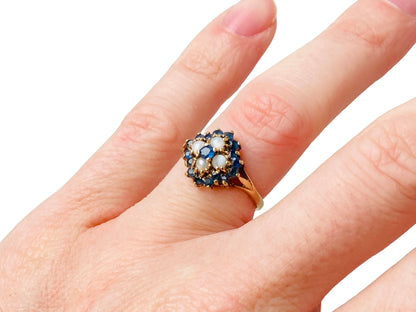 Vintage 9ct Gold Sapphire & Pearl Ring