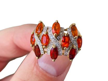 9ct Gold Fire Opal & Diamond Ring