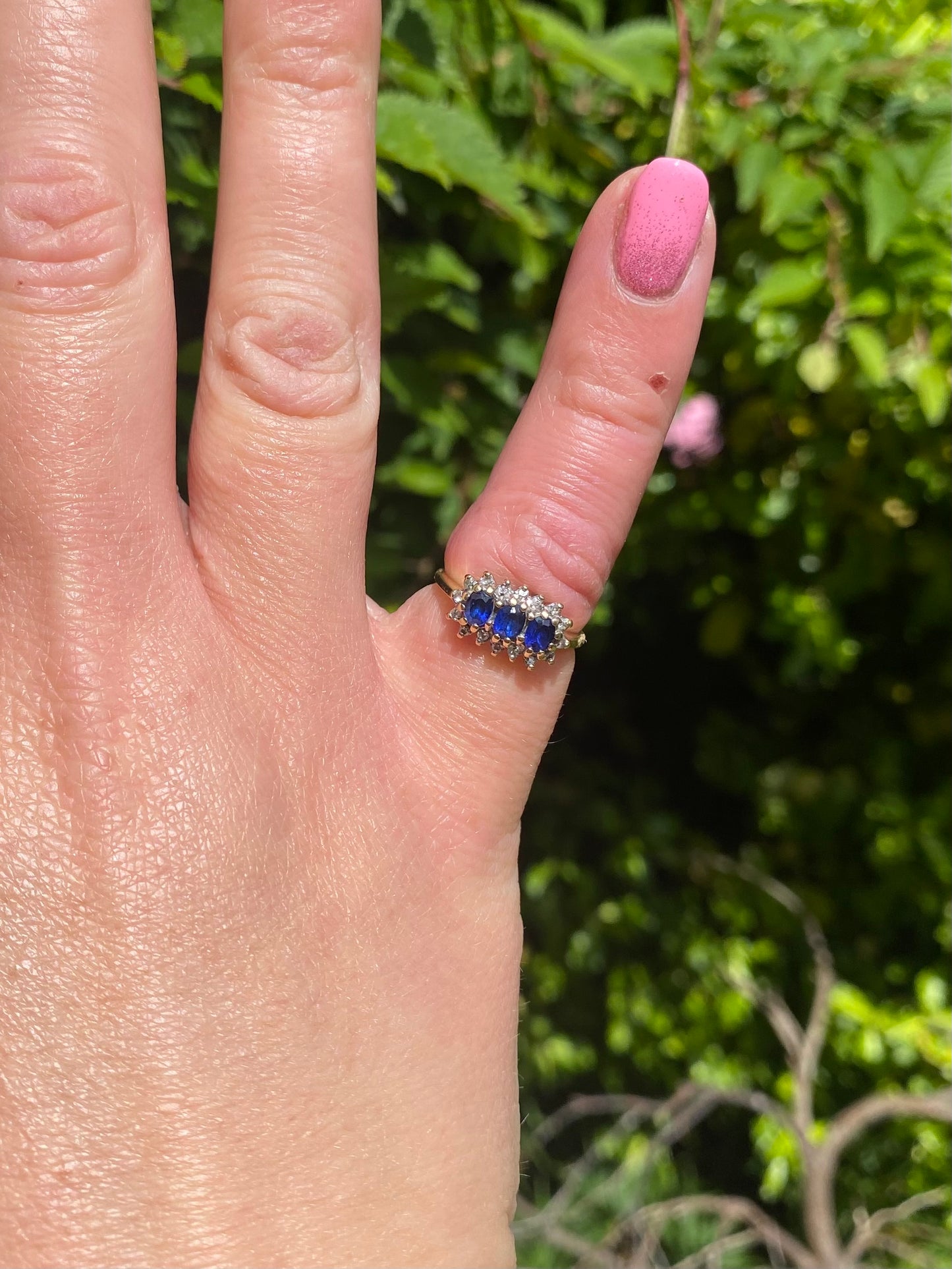 Vintage 9ct Gold Royal Blue Sapphire & Diamond Ring