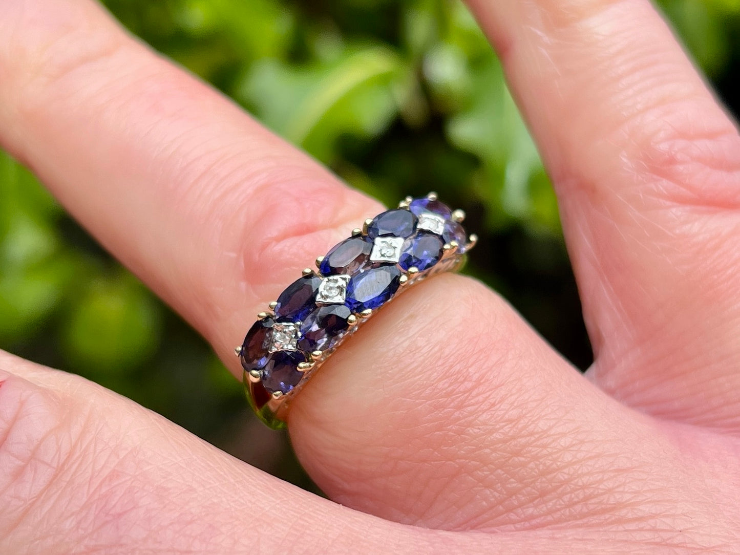 9ct Gold Iolite & Diamond Ring