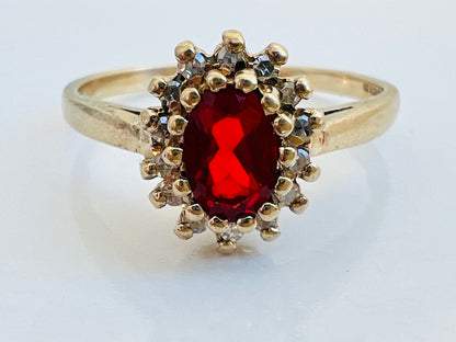 9ct Gold Rubelite Tourmaline & Diamond Ring