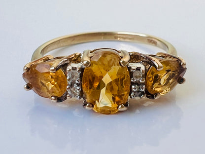 9ct Gold Citrine & Diamond Ring