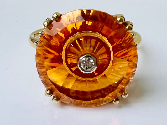 9ct Gold Padparadscha Quartz & Diamond Ring by Lehrer