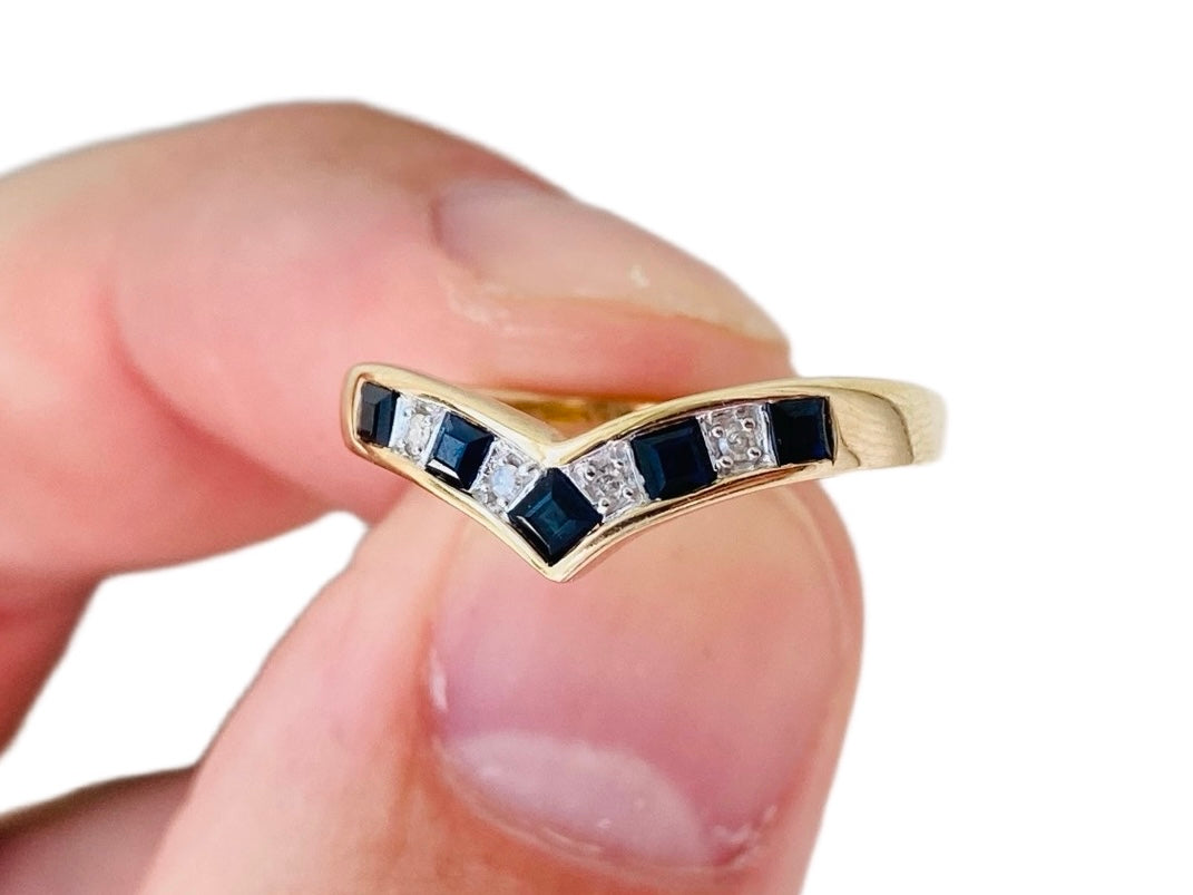 9ct Gold Sapphire & Diamond Wishbone Ring