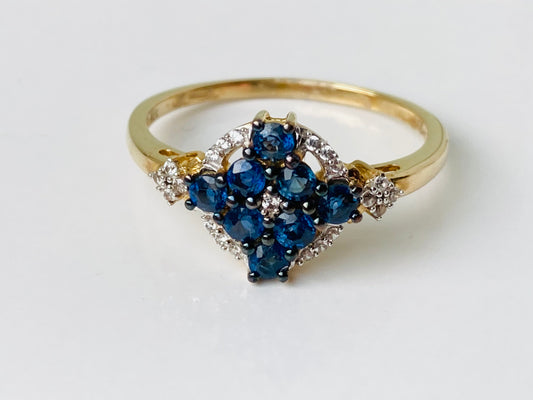 9ct Gold Sapphire & White Zircon Ring