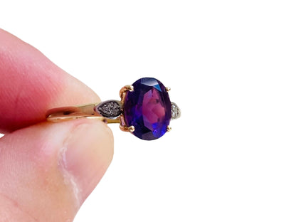 9ct Gold Amethyst & Diamond Ring