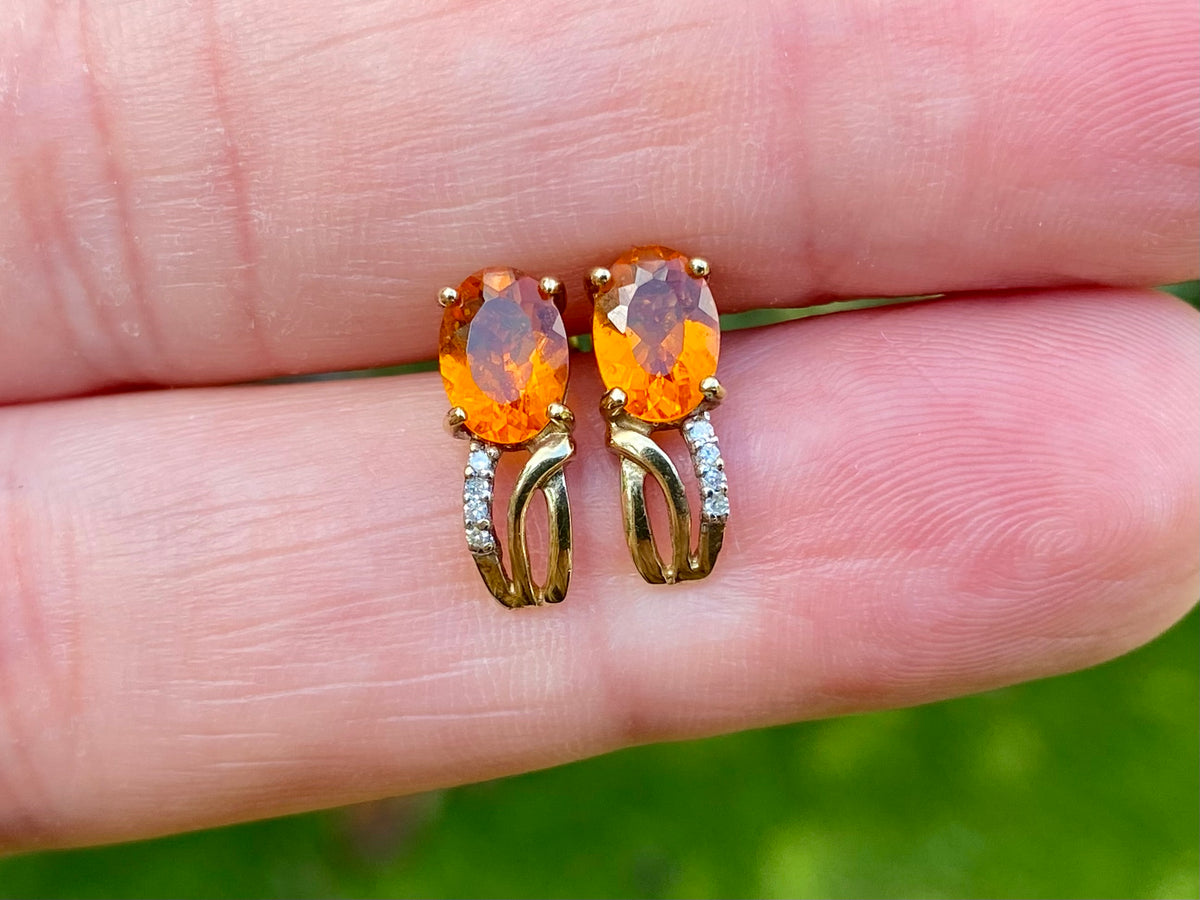 9ct Gold Citrine & Diamond Earrings