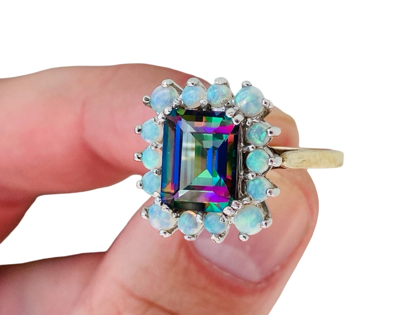 9ct Gold Mystic Topaz & Opal Ring