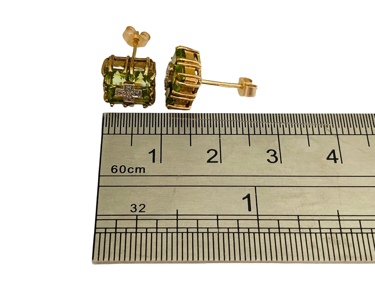 9ct Gold Peridot & Diamond Earrings