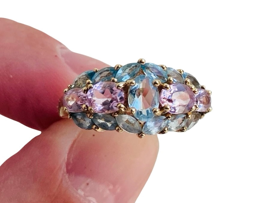 9ct Gold Pink Topaz & Beryl Ring