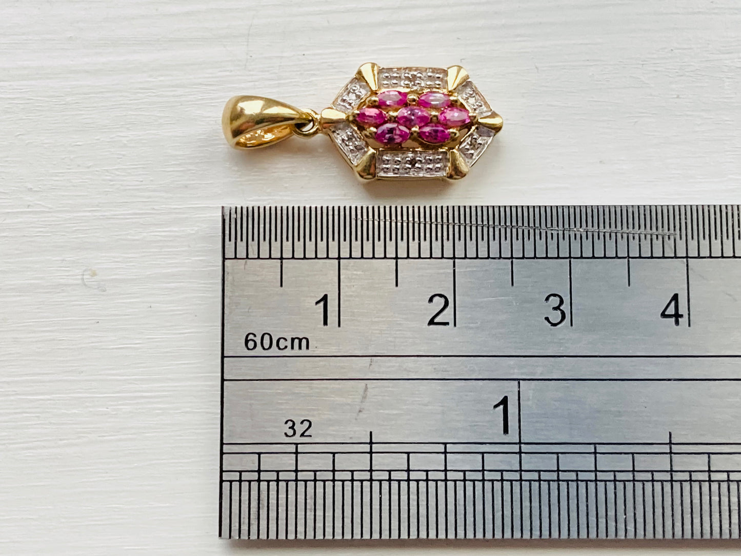 9ct Gold Pink Sapphire & Diamond Pendant