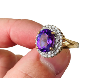 9ct Gold Amethyst & Diamond Ring