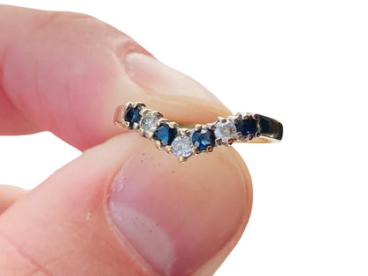 Vintage 9ct Gold Sapphire & Diamond Wishbone Ring