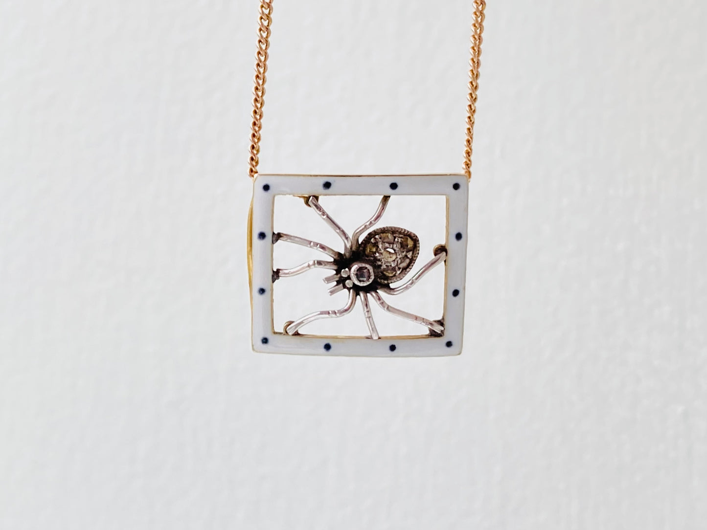 Antique Gold Enamel Spider Pendant