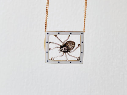 Antique Gold Enamel Spider Pendant