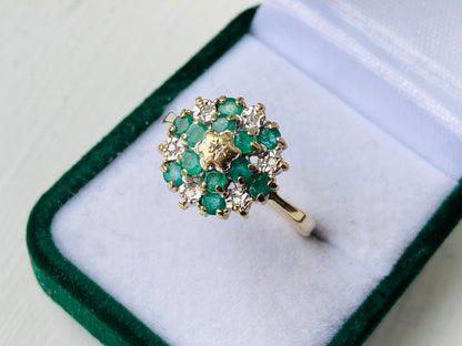 9ct Gold Emerald & Diamond Ring