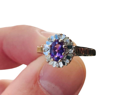 9ct Gold Amethyst & Diamond Ring