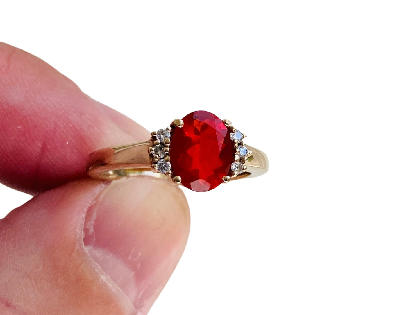 9ct Gold Fire Opal & Diamond Ring