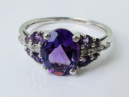 9ct Gold Amethyst & Diamond Ring