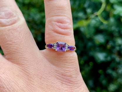 9ct Gold Amethyst & Diamond Ring