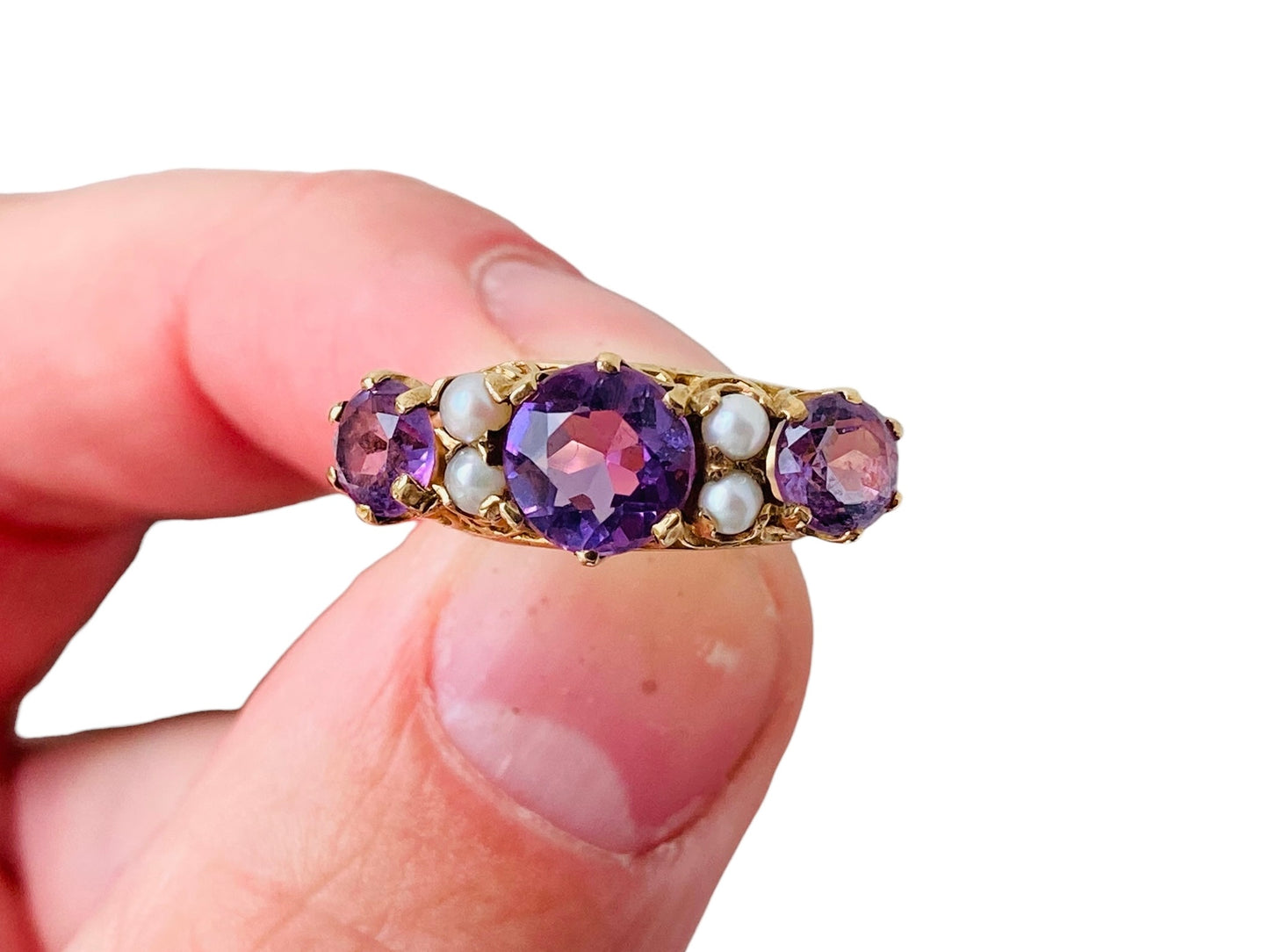 Vintage 9ct Gold Amethyst & Pearl Ring