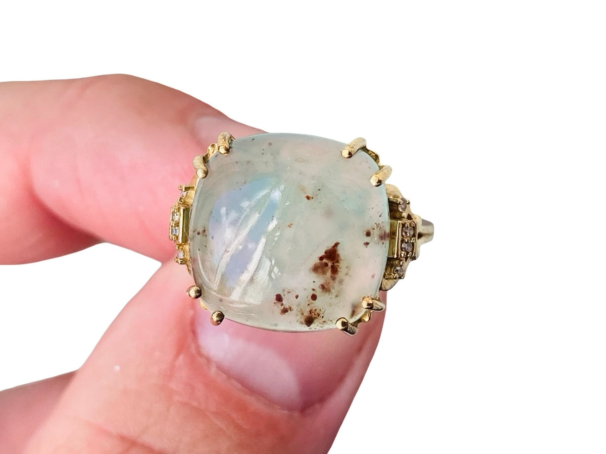 9ct Gold Aquaprase & Diamond Ring