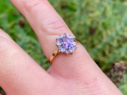 9ct Gold Amethyst & Diamond Ring