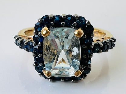 9ct Gold Aquamarine & Sapphire Ring