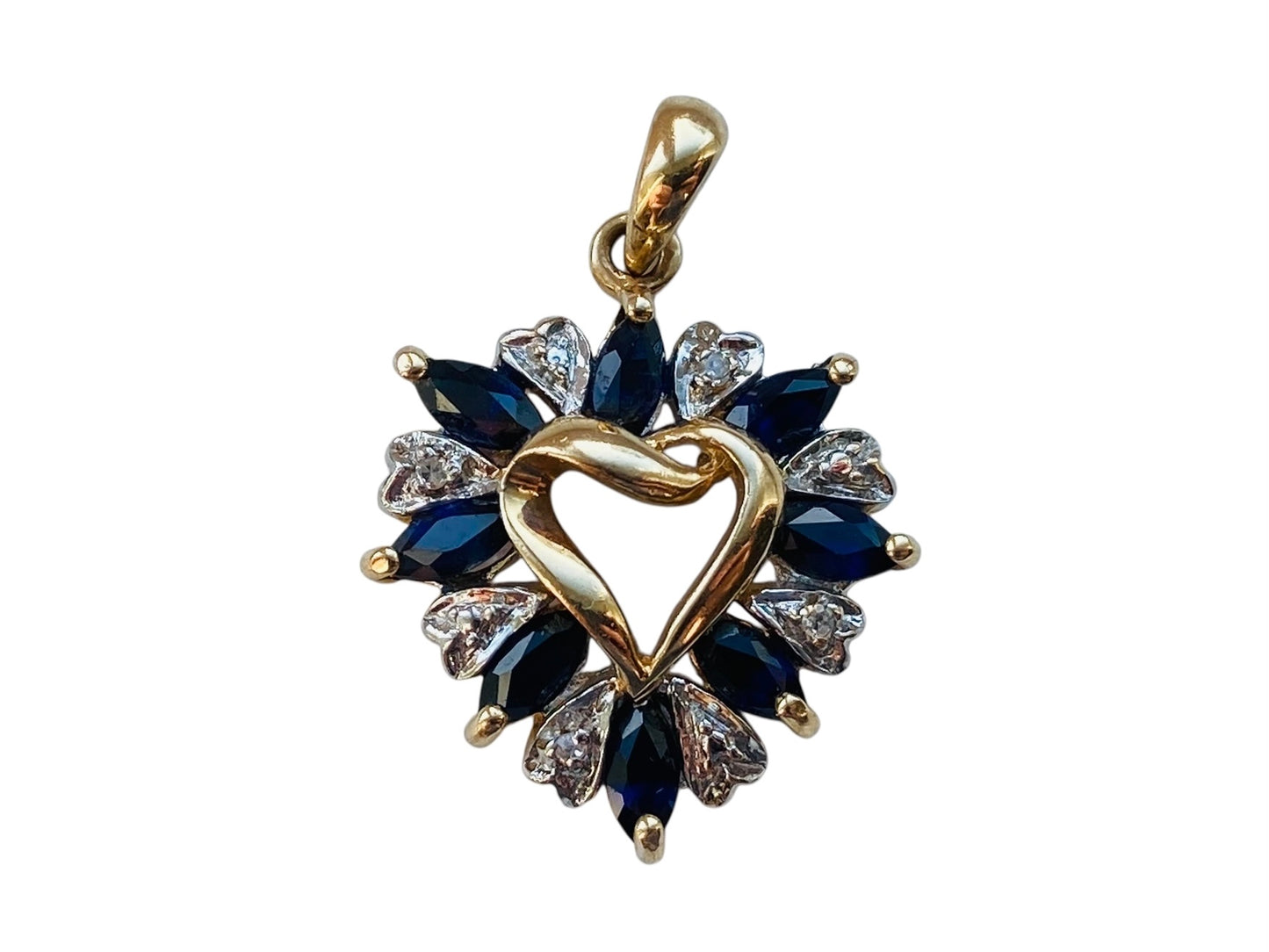 10ct Gold Sapphire & Diamond Heart Pendant