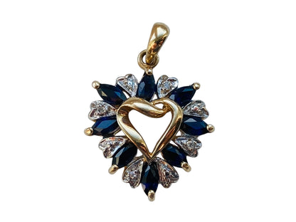 10ct Gold Sapphire & Diamond Heart Pendant