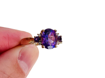 9ct Gold Amethyst & Diamond Ring