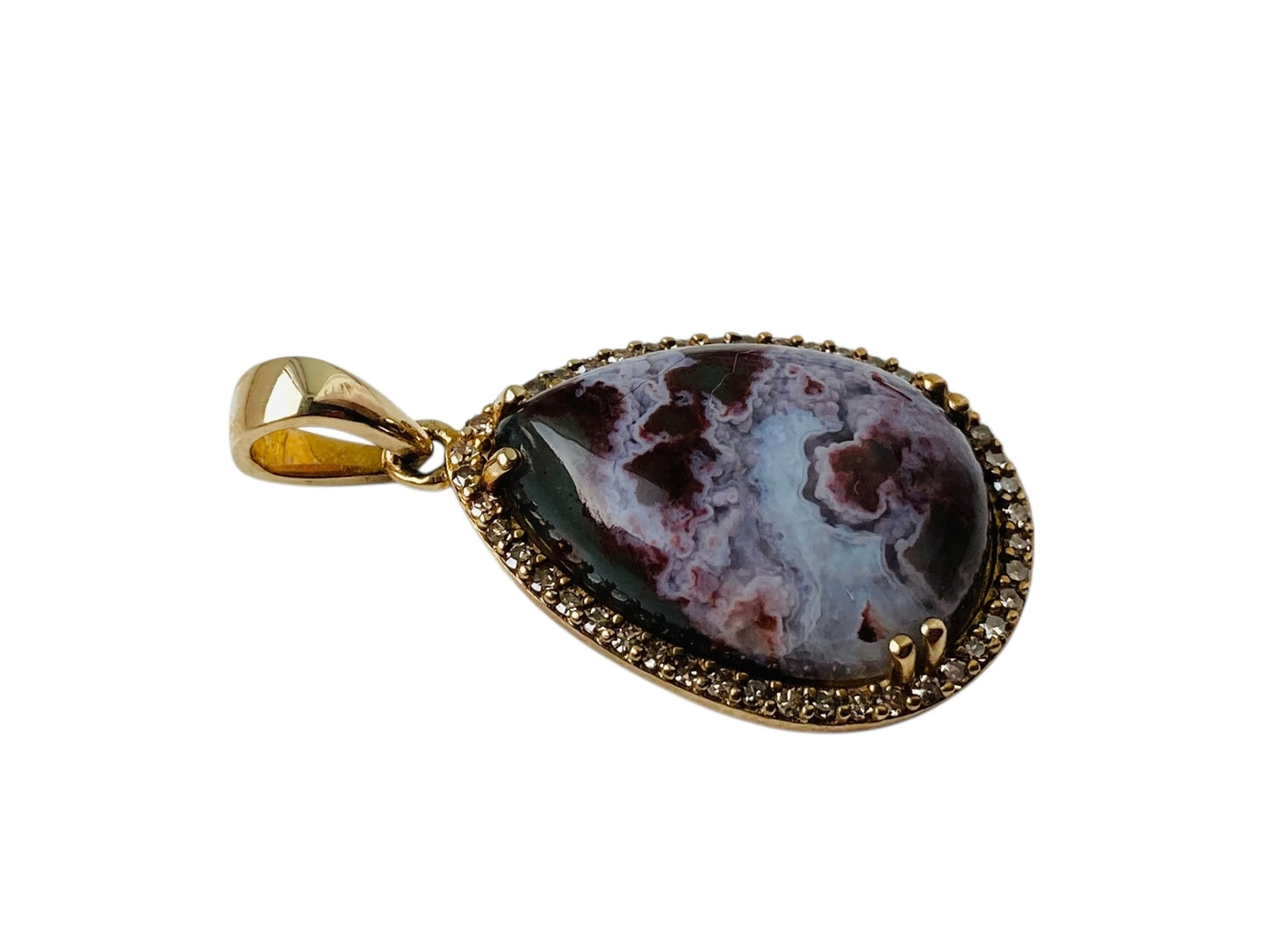 9ct Gold Agate & Diamond Pendant