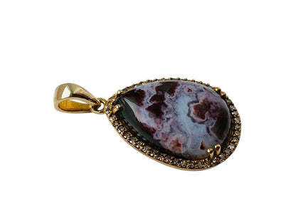 9ct Gold Agate & Diamond Pendant